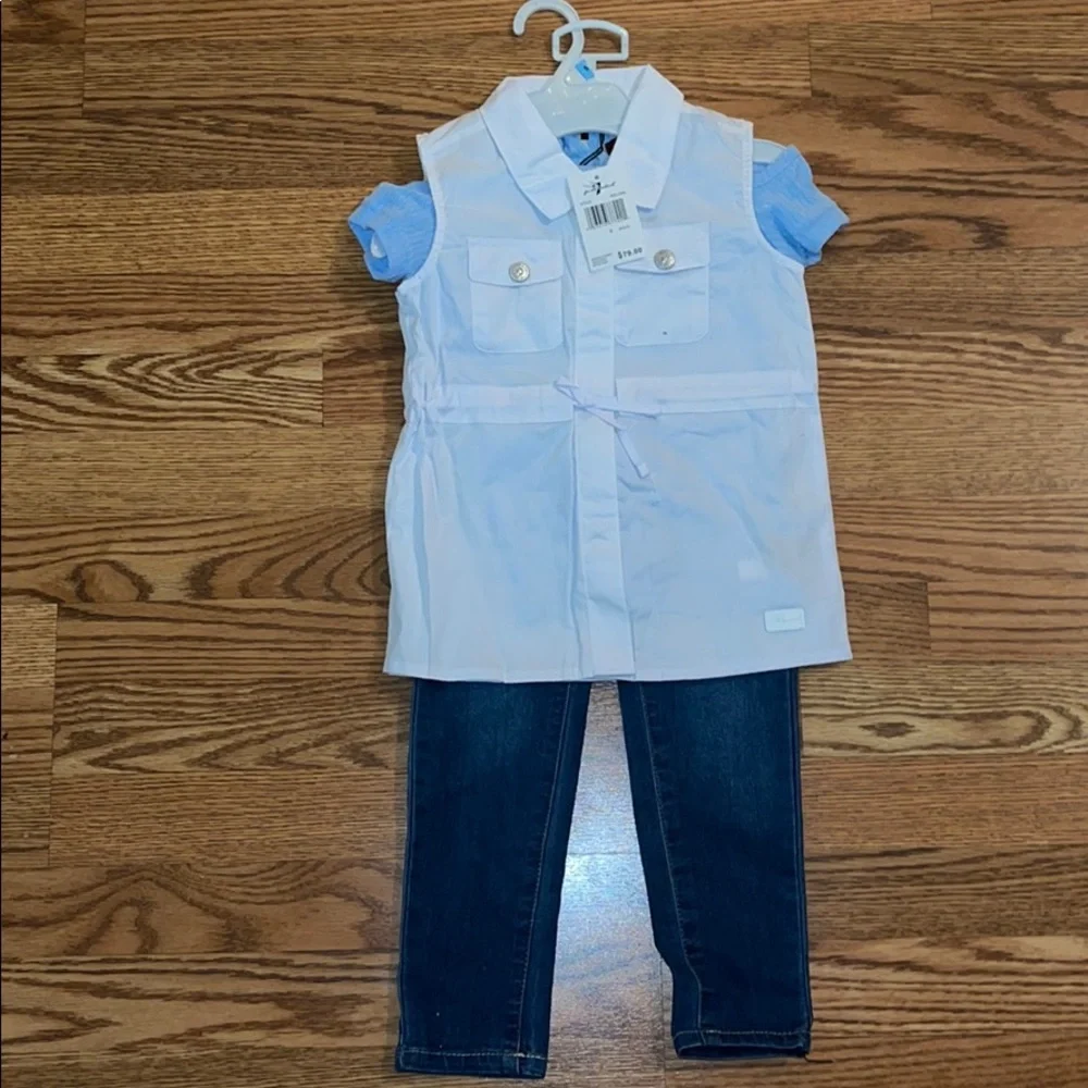 7 For All Mankind 3-Piece Shirt Jeans Vest 5T 6T